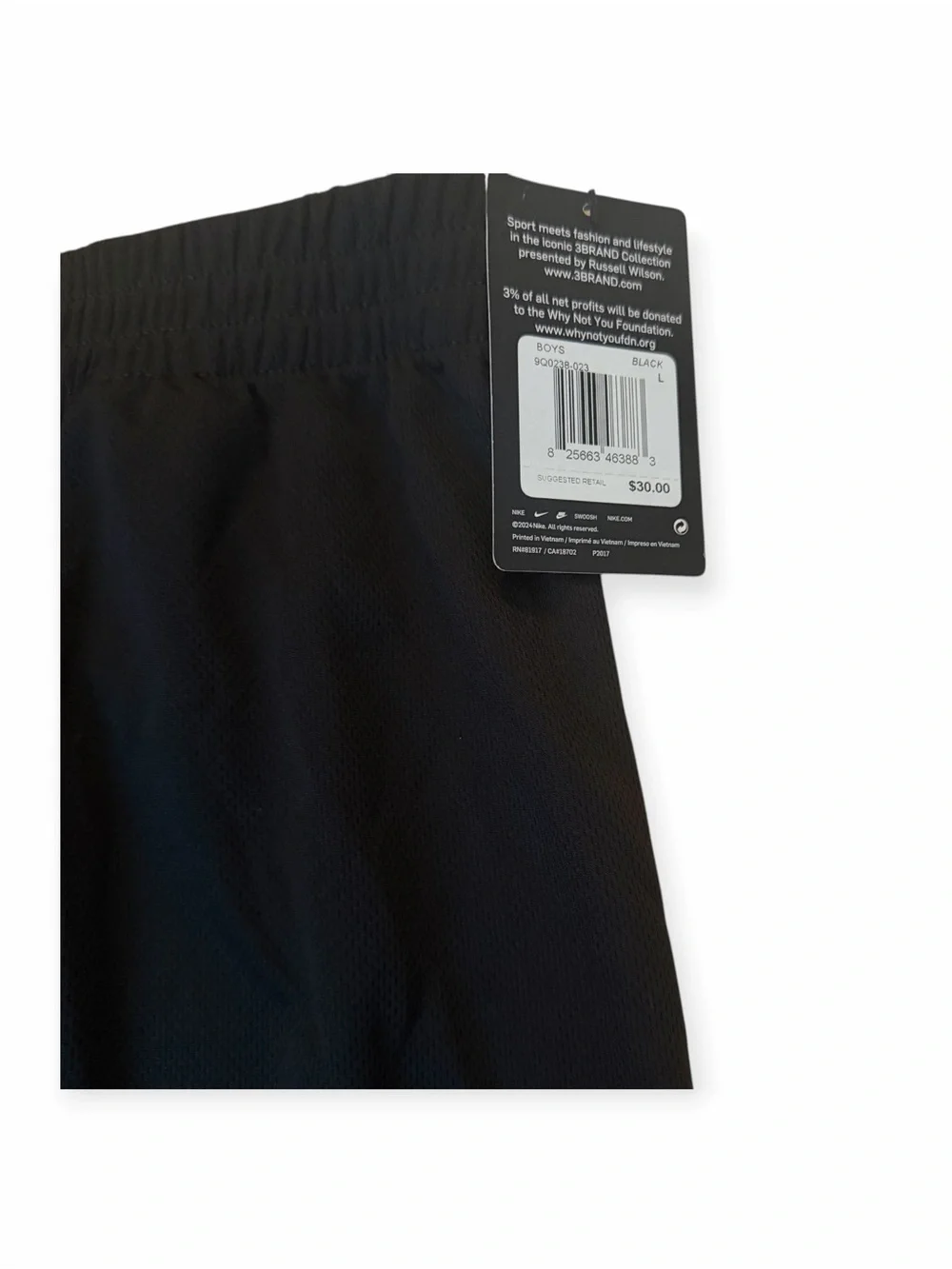 Nike x 3BRAND Russell Wilson Boys Black Dri-FIT Shorts L NWT